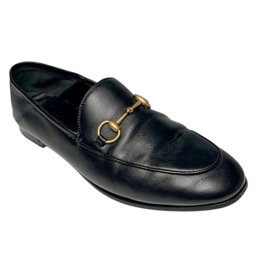 Gucci Brixton Horsebit Loafers EU 38 US 8 Black Leather Slip On Flat Shoes